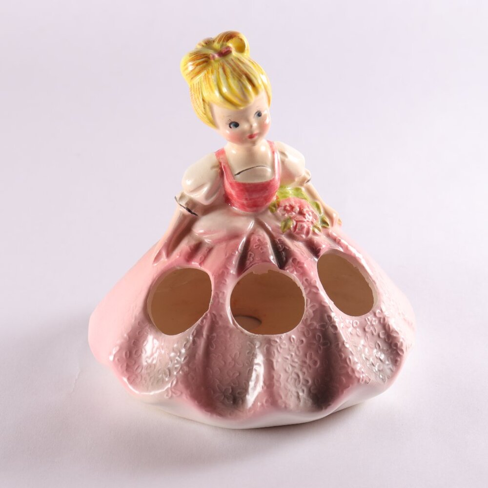 Lego Japan Girl Figurine Pink Dress Bouquet Lipstick Holder 3 Slots With Sticker